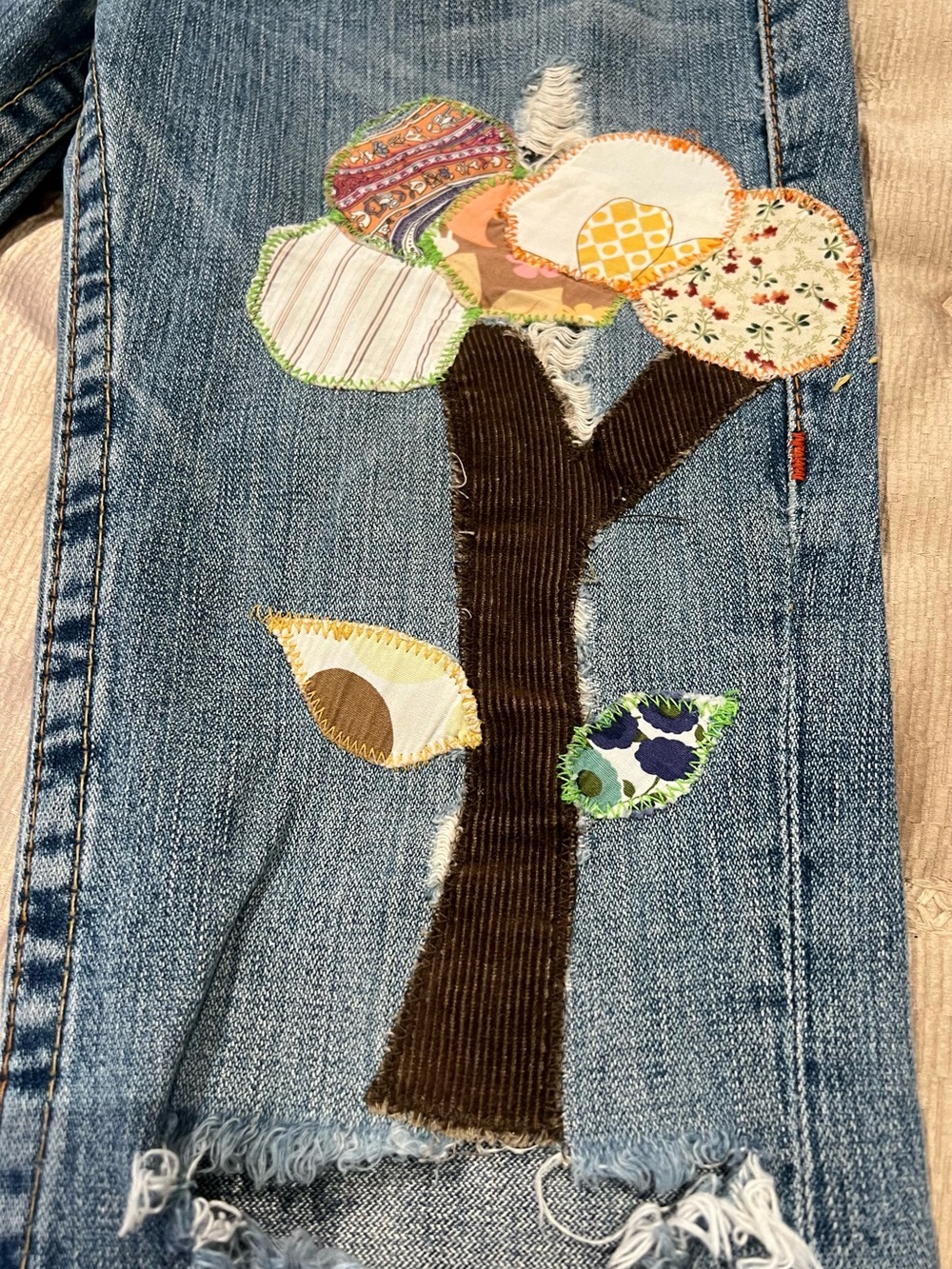 True Religion Blue Flare Jeans with Mushroom & Tree Appliqués - Picture 9 of 9